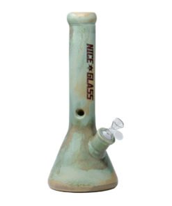 13" Nice Glass Stonework Green Ceramic Beaker Bong